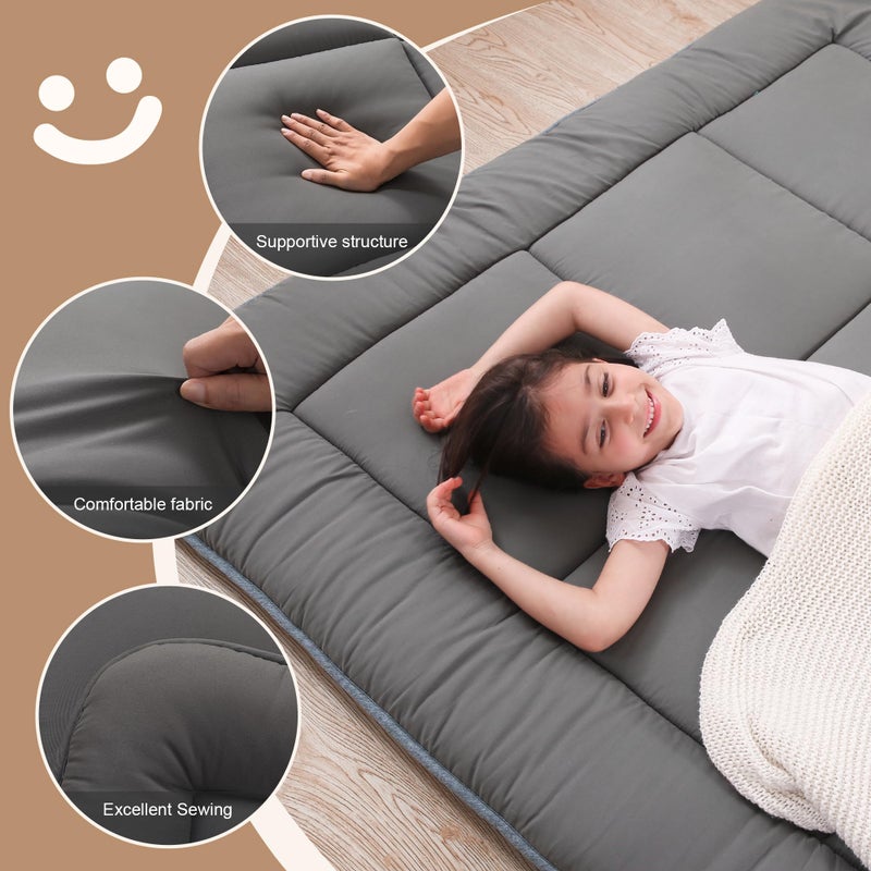 WhatsBedding Japanese Floor Mattress Futon Mattress 3" Grey Tatami Mat Shredded Memory Foam Filled Sleeping Pad, Foldable & Portable Roll Up Lounger Camping Bed,39"x 80" Twin Size - Image 2