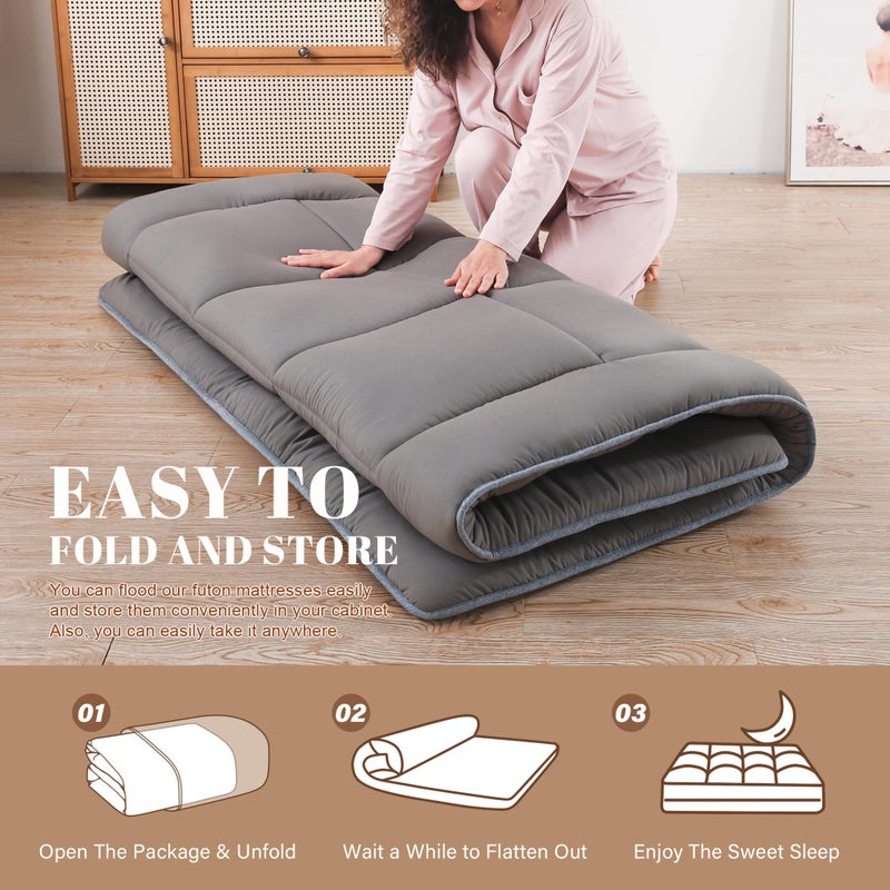 WhatsBedding Japanese Floor Mattress Futon Mattress 3" Grey Tatami Mat Shredded Memory Foam Filled Sleeping Pad, Foldable & Portable Roll Up Lounger Camping Bed,39"x 80" Twin Size - Image 5