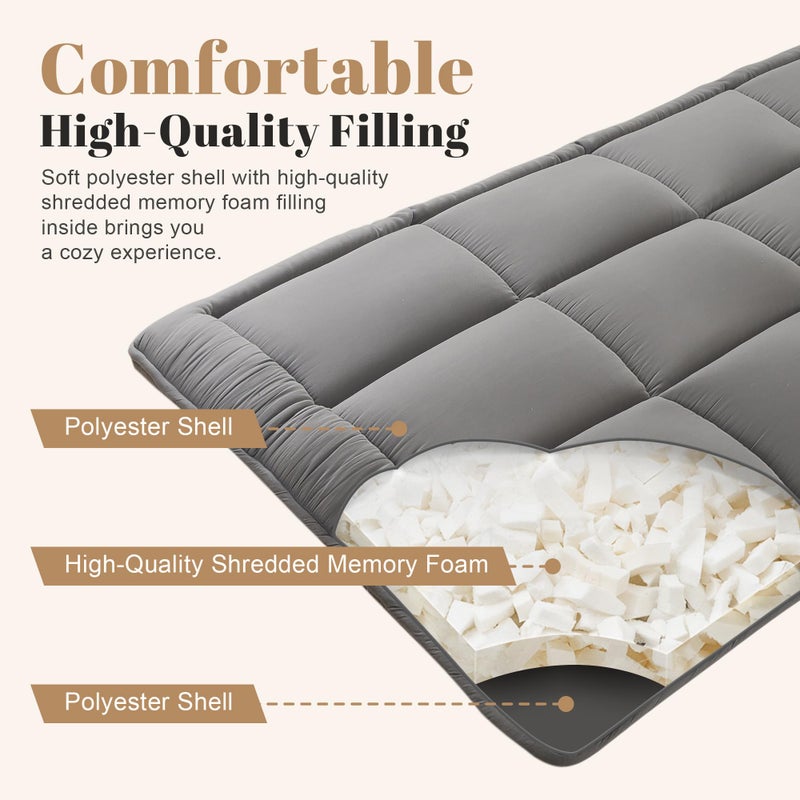 WhatsBedding Japanese Floor Mattress Futon Mattress 3" Grey Tatami Mat Shredded Memory Foam Filled Sleeping Pad, Foldable & Portable Roll Up Lounger Camping Bed,39"x 80" Twin Size - Image 4