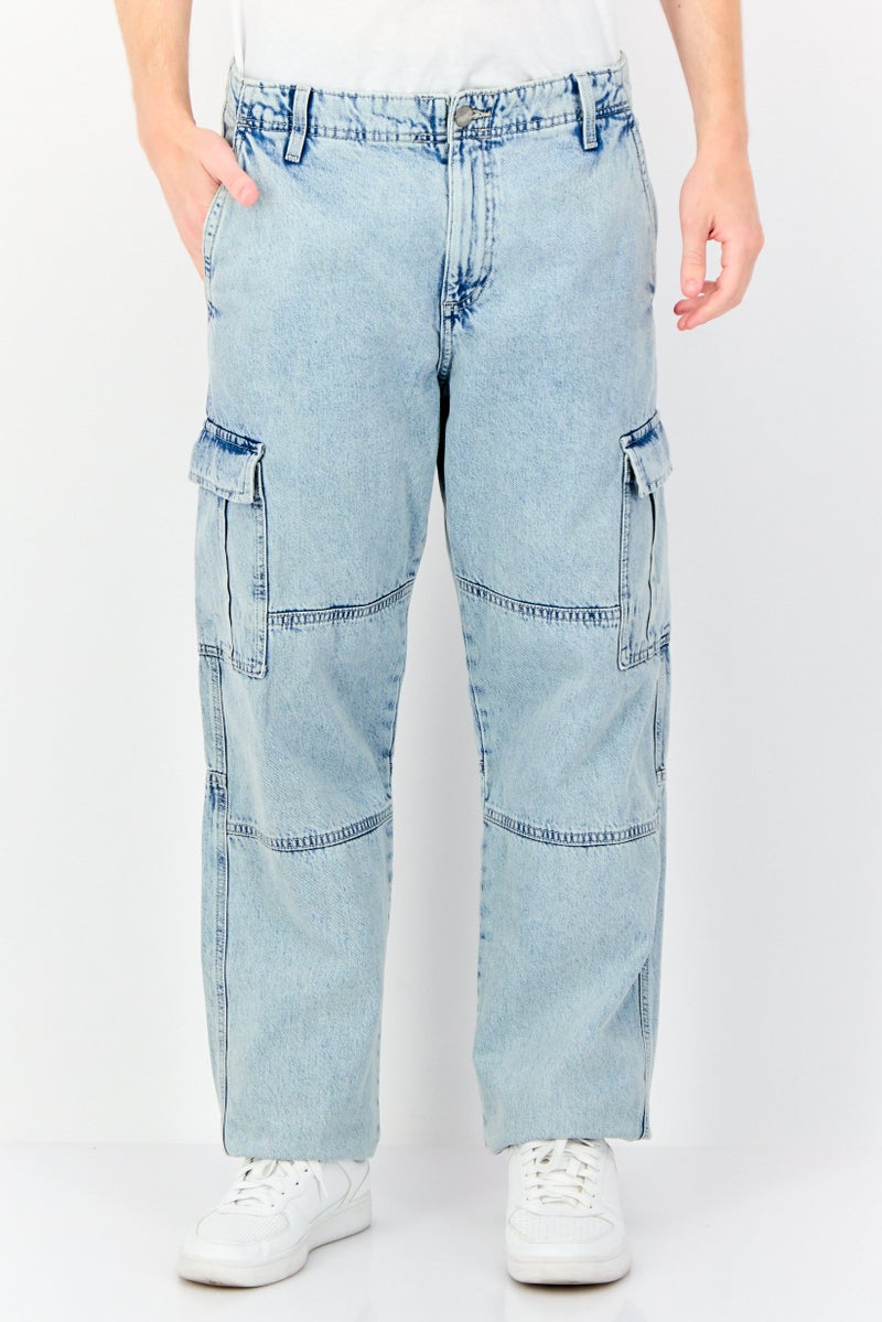 Jack Jones Men Loose Fit Washed Cargo Pocket Denim Jean, Blue  - Image 1