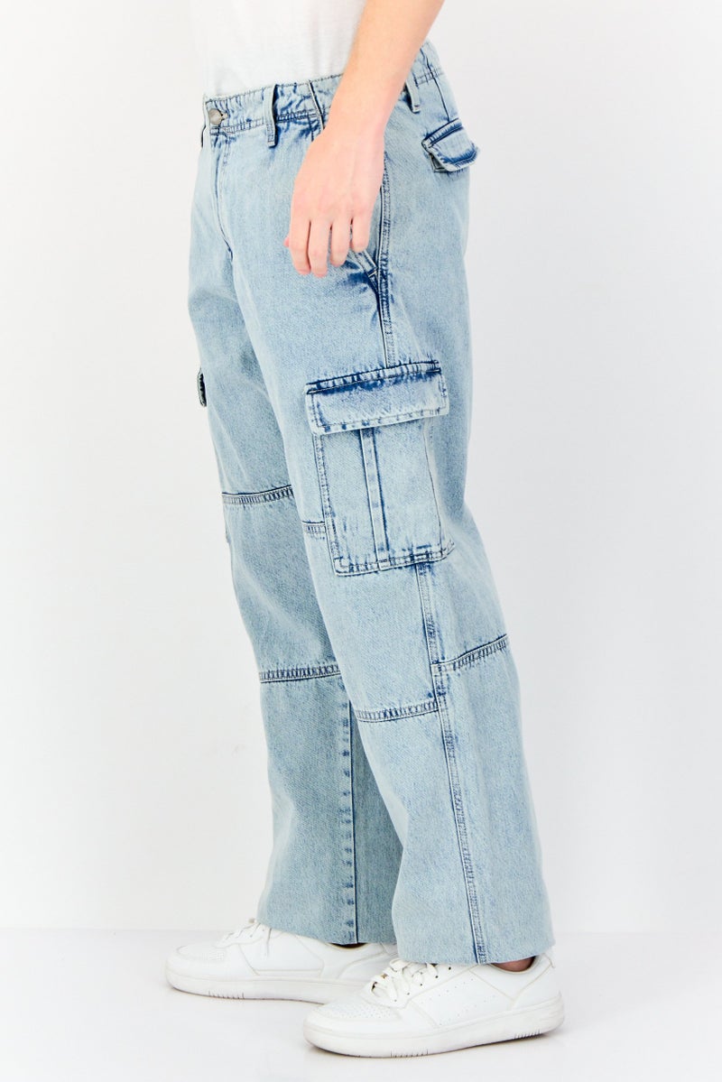 Jack Jones Men Loose Fit Washed Cargo Pocket Denim Jean, Blue  - Image 2
