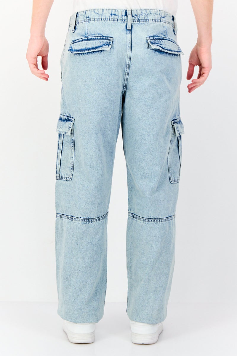 Jack Jones Men Loose Fit Washed Cargo Pocket Denim Jean, Blue  - Image 3