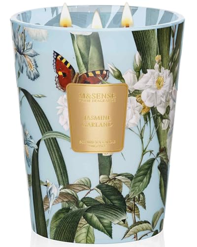M&SENSE Jasmine Candles Highly Scented 3 Wick 35oz 150 Hours Burn Extra Large Jar Candles for Women, Natural Soy Wax Aromatherapy Candle for Stress Relief, Meditation, Yoga, Spa - Image 1