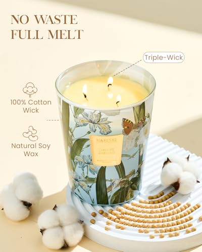 M&SENSE Jasmine Candles Highly Scented 3 Wick 35oz 150 Hours Burn Extra Large Jar Candles for Women, Natural Soy Wax Aromatherapy Candle for Stress Relief, Meditation, Yoga, Spa - Image 3