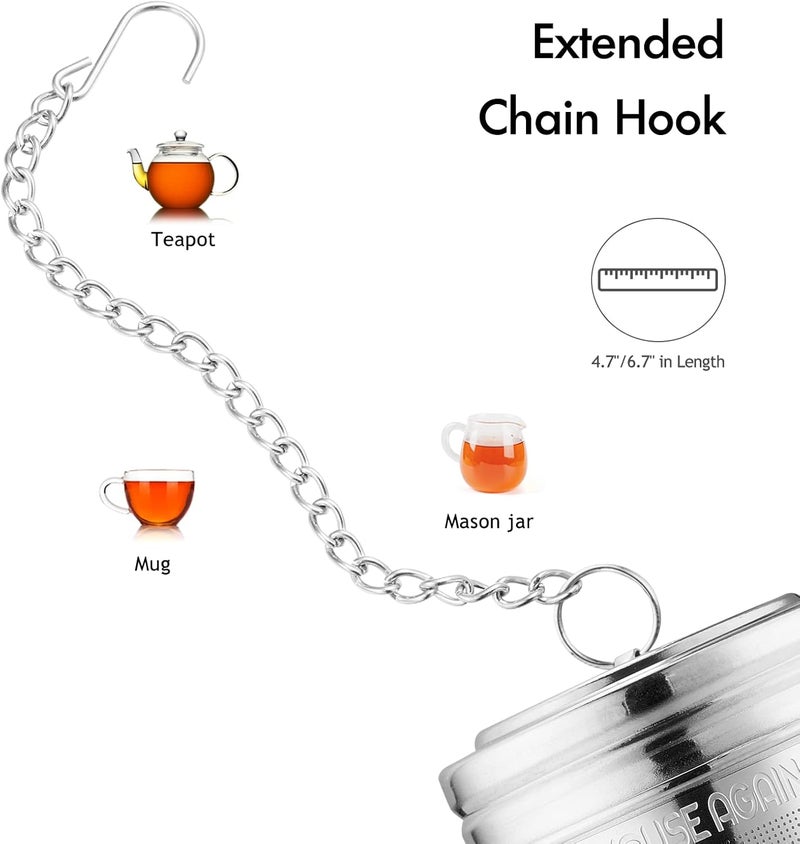 HOUSE AGAIN Tea Infuser (2 Pack, Large + Small), Extra Fine Mesh Tea Strainers for Loose Tea, 18/8 Stainless Steel Tea Strainer with Extended Chain Hook, Tea Steeper - Image 4