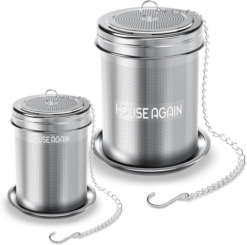 HOUSE AGAIN Tea Infuser (2 Pack, Large + Small), Extra Fine Mesh Tea Strainers for Loose Tea, 18/8 Stainless Steel Tea Strainer with Extended Chain Hook, Tea Steeper - Image 1