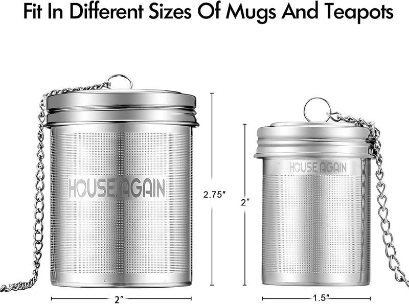 HOUSE AGAIN Tea Infuser (2 Pack, Large + Small), Extra Fine Mesh Tea Strainers for Loose Tea, 18/8 Stainless Steel Tea Strainer with Extended Chain Hook, Tea Steeper - Image 3