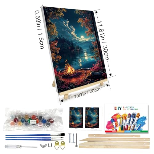 JOOZ Paint by Numbers Kit for Adults with Frame, Landscape Paint by Numbers for Adults, Moon Lake Paint by Number with Easel, DIY Acrylic Oil Painting Kit for Home Wall Decor 8 x 12 Inch - Image 2