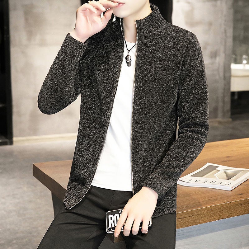 Z Sweater Jacket Mens Student Korean Style Trendyy Zipper Cardigan Knitwear Mens Youth Casual Versatile Wool 07 dark gray [soft and comfortable]