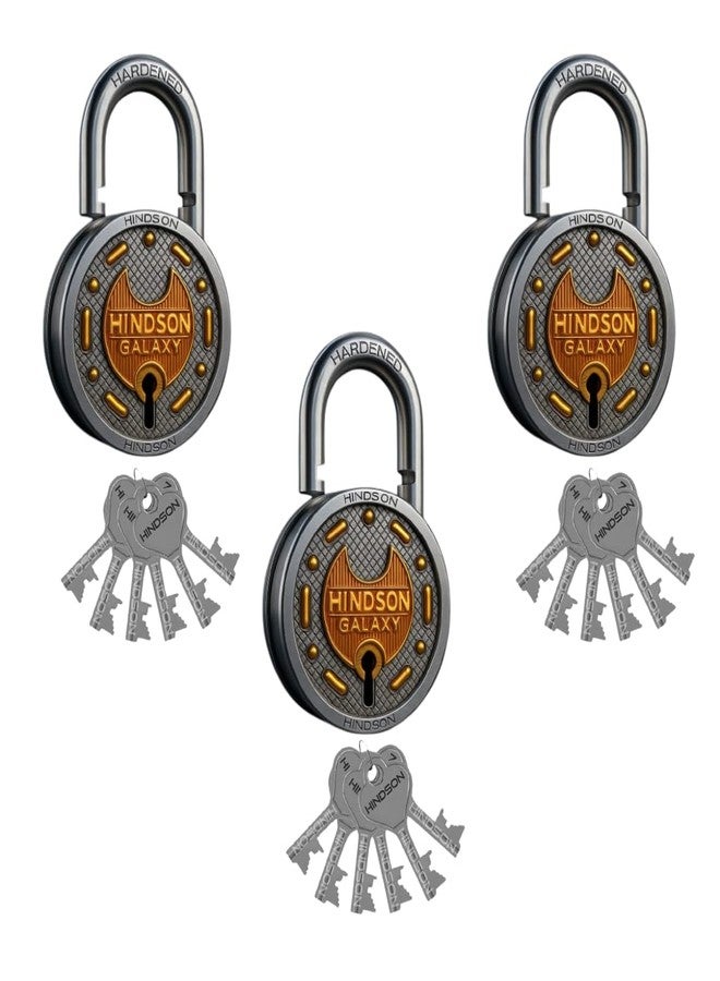 Hindson Galaxy Strong Security Padlocks with 6 Keys for Multipurpose Use - Pack of 3 - Image 1