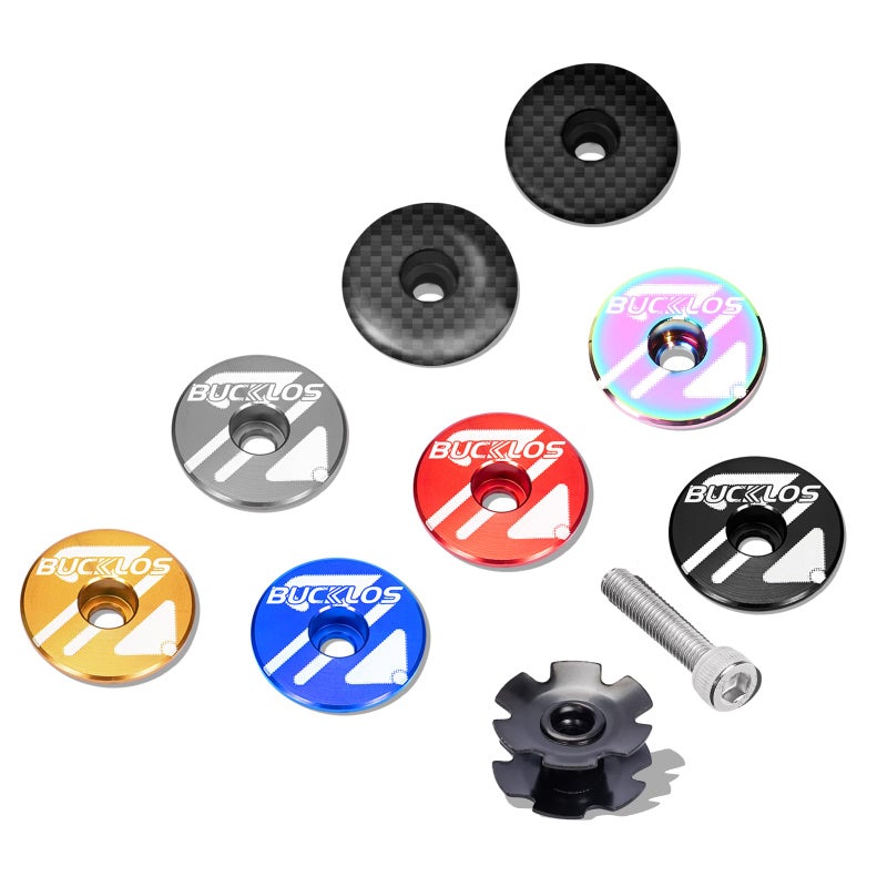 BUCKLOS Bike Headset Top Cap & Star Nut, Aluminum Alloy/Carbon Fiber Fits 1-1/8" Fork Handlebar Stems, Headset Top Cap with Aluminum Screw. - Image 1