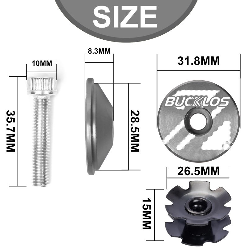 BUCKLOS Bike Headset Top Cap & Star Nut, Aluminum Alloy/Carbon Fiber Fits 1-1/8" Fork Handlebar Stems, Headset Top Cap with Aluminum Screw. - Image 2