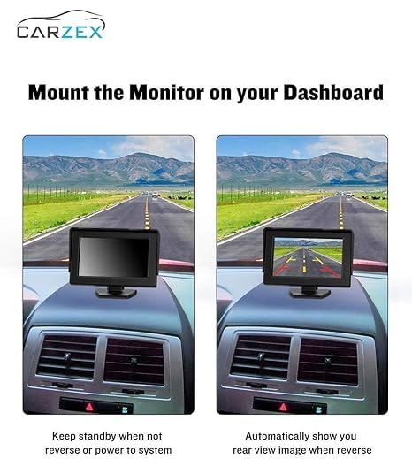 Carzex 4.3 Inch Universal TFT LCD Monitor Display for Car Dashboard Screen Rear View Monitor Only for Reverse Parking Camera (4.3 INCH Screen ONLY) - Image 2