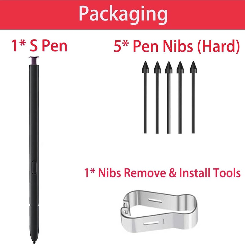 Qenw قلم بديل لجهاز S22 Ultra (مع خاصية البلوتوث) لجهاز Samsung Galaxy S22 Ultra 5G، قلم S Pen S22 Ultra Stylus (حساس للضغط 4096 مستوى) + أطراف/ريش بديلة (لون كستنائي) - Image 3