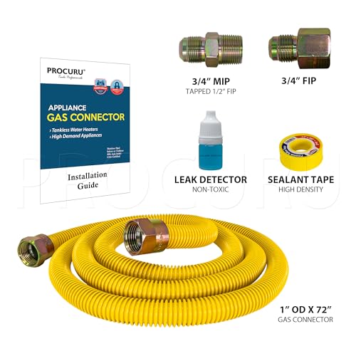 PROCURU 1 OD x 72 6Ft x 34MIP x 34FIP Universal Flexible Gas Connector WithWithout Service Valve WP MaxFlow High Capacity Stainless Steel Tubing for Tankless Water Heaters BlueA1 Series - Image 3