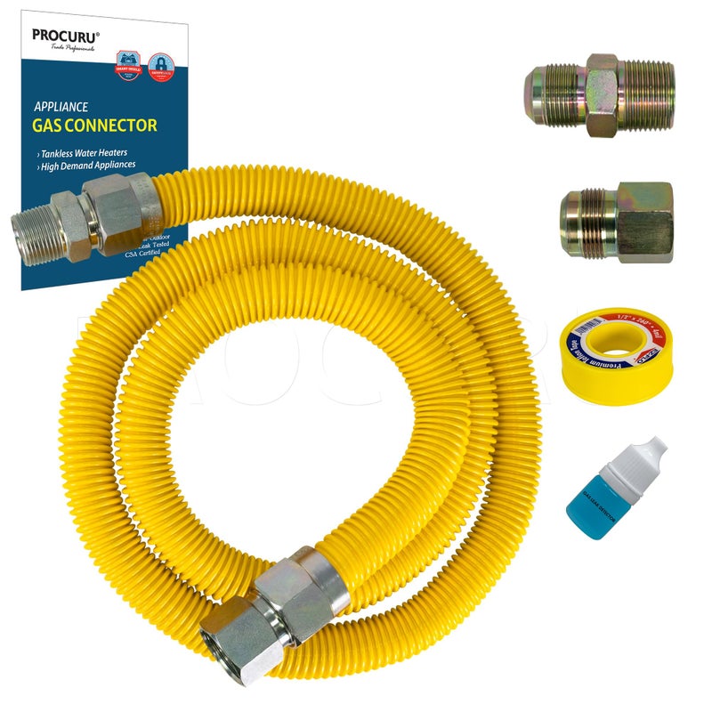 PROCURU 1 OD x 72 6Ft x 34MIP x 34FIP Universal Flexible Gas Connector WithWithout Service Valve WP MaxFlow High Capacity Stainless Steel Tubing for Tankless Water Heaters BlueA1 Series - Image 2