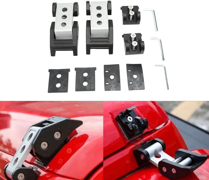 Hood Latch Catch Buckle Heavy Duty Aluminum Alloy Stainless Steel Hood Locking Buckle Replacement for JK Unlimited 2 Doors 4 Doors 2007 2017 Black Silver (Silver) - Image 4