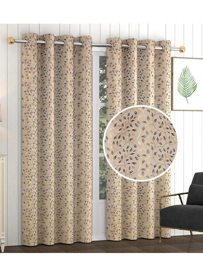 Yellow Weaves Yellow Weaves Rich Jacquard Fabric Grommet Semi Sheer Curtains For Door, String Leaves, 7 Feet, Pack Of 2, Beige Brown, String - Image 1