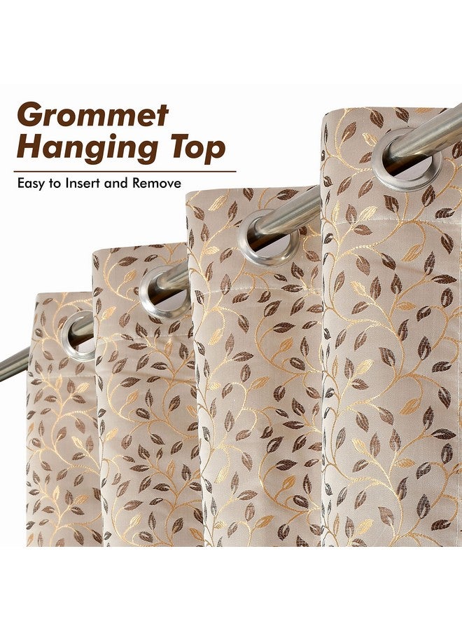 Yellow Weaves Yellow Weaves Rich Jacquard Fabric Grommet Semi Sheer Curtains For Door, String Leaves, 7 Feet, Pack Of 2, Beige Brown, String - Image 5