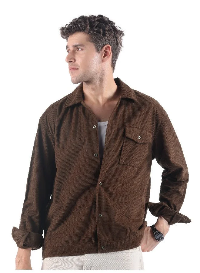 بيونغ جاكيت قميص كوردروي بلون بني وافل
