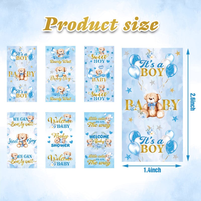 Clabby 90 Pcs Blue Bear Baby Shower Candy Wrappers,Mini Candy Bar Miniatures Wrappers Chocolate Bar Label Stickers for Baby Shower Decor - Image 2