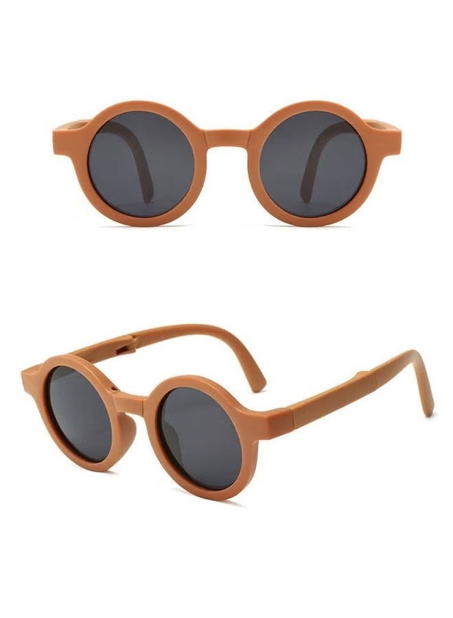 YJ Foldable Sunglasses With Bag For Kids, Round Folding Easy Carry Foldable Shades UV400 Protection Lens, Sun Protection Sunglasses Suitable for Summer Outdoor Beach Travel Camping - Coffee - Image 2