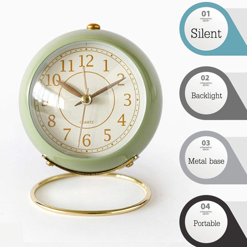 SHISEDECO Small Tableclocks Classic NonTicking Tabletop Alarm Clock with Backlight Battery Operated Astronaut Deskclock with HD Glass for Living Room Bedroom Bedside Indoor Decor Green - Image 2