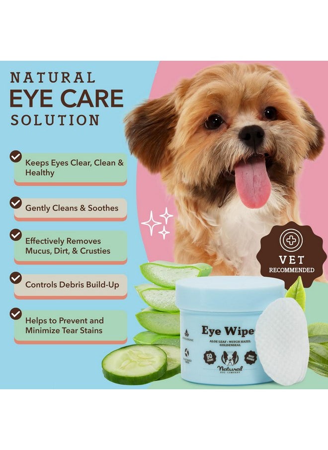  شركة Natural Dog - مناديل طبيعية لعيون الكلاب - 50 عبوة - مناديل مهدئة لعيون الكلاب بمكونات طبيعية غير مزعجة، الشاي الأخضر والذهب الذهبي، مناديل فعالة لإزالة بقع الدموع من عيون الكلاب ومناديل لإزالة الأوساخ من عيون الكلاب، نباتية - Image 1