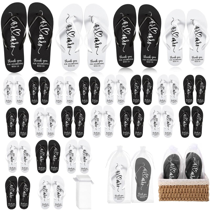 Breathffy 24 Pairs Wedding Flip Flops Bulk Slippers Flip Flops Women Wedding Sandals with Size Cards Drawstring Bags (White,Black) - Image 1