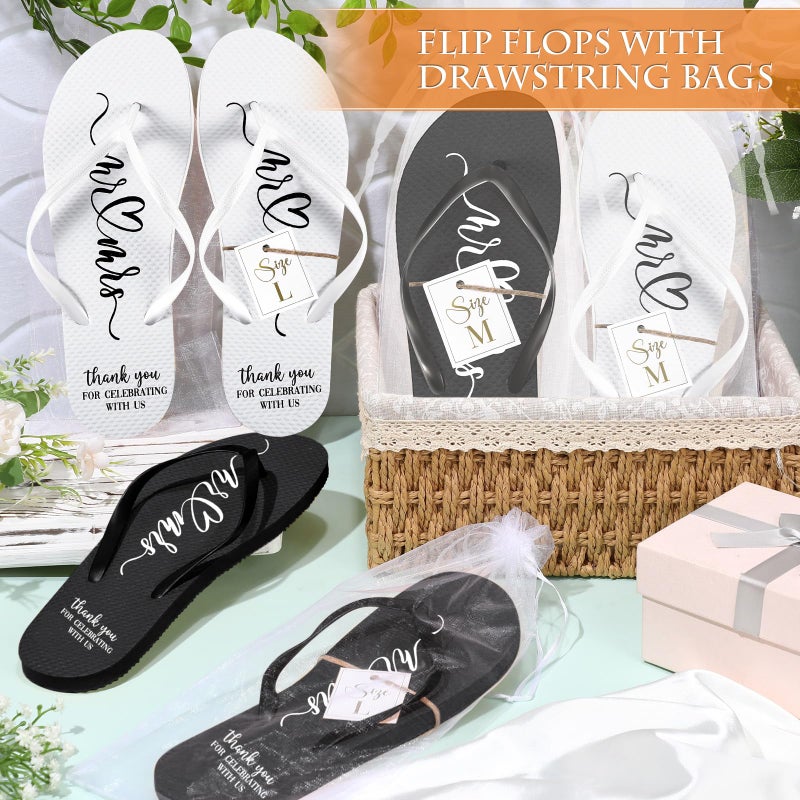 Breathffy 24 Pairs Wedding Flip Flops Bulk Slippers Flip Flops Women Wedding Sandals with Size Cards Drawstring Bags (White,Black) - Image 4
