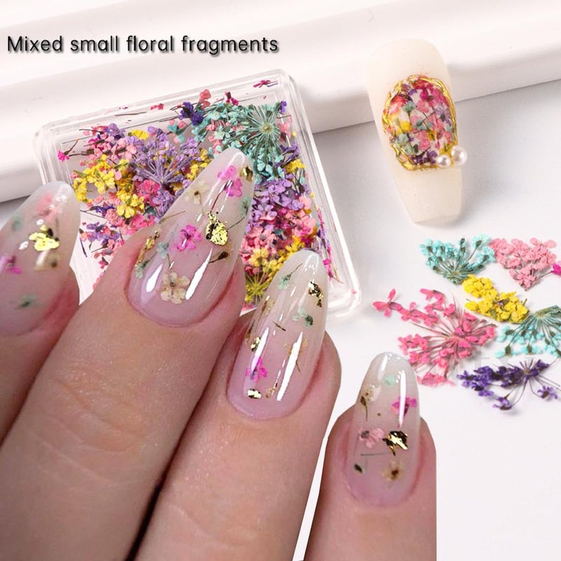 KASTWAVE Nail Art Dried Flowers, DIY Mini Mix Flower Petals Nail Stickers Natural Floral Dried Flower Decals, 3D Applique Nail Decoration Sticker for Tips Manicure Decor Accessories, Gypsophila - Image 3
