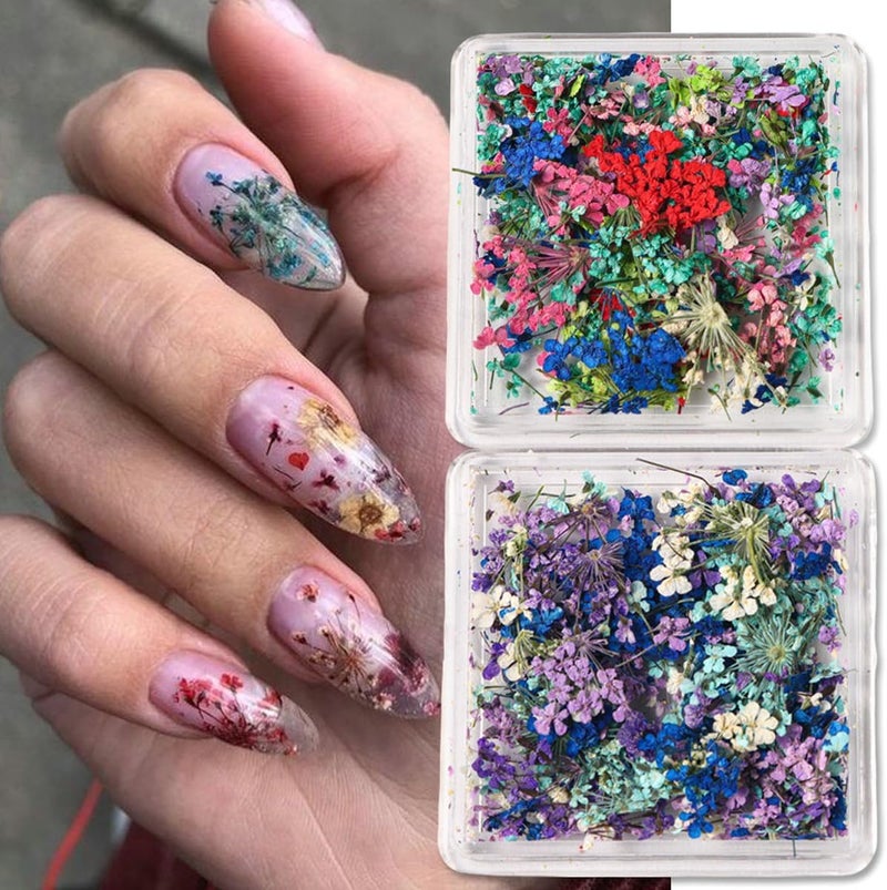 KASTWAVE Nail Art Dried Flowers, DIY Mini Mix Flower Petals Nail Stickers Natural Floral Dried Flower Decals, 3D Applique Nail Decoration Sticker for Tips Manicure Decor Accessories, Gypsophila - Image 4