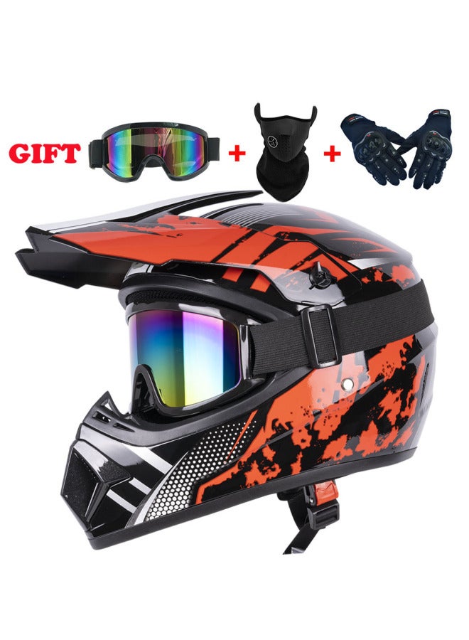 Red Off-Road Motorcycle Full Face Helmet – Four Seasons, Hard Shell, Unisex Riding Helmet