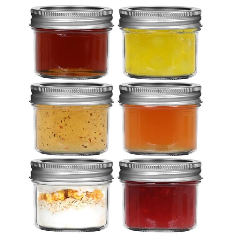 Bexter (Pack of 6) Smooth Crystal Mason Jelly Jars with Lids and Bands - Quarter Pint (4 oz) Size - Ideal for Canning, Pickling, Juices, Jams & Jellies - Image 1