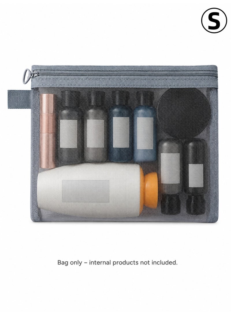Transparent Toiletry Bag Cosmetic Organizer Pouch Travel Makeup Storage Bag Grey,Size S - Image 1