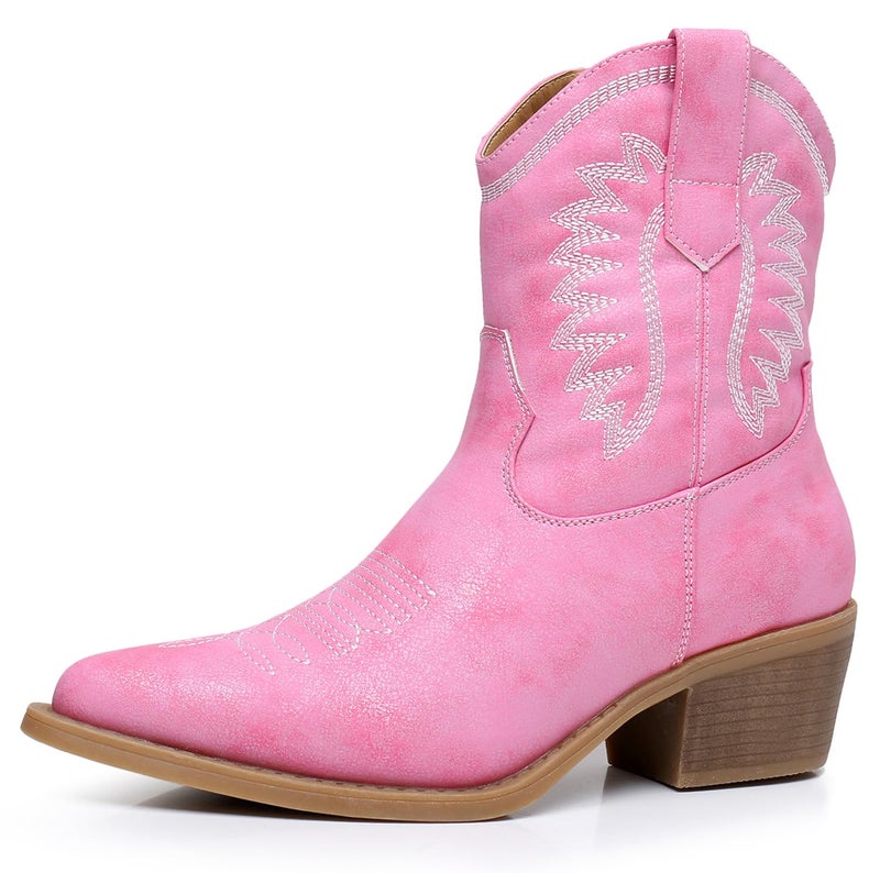 GLOBALWIN Pink Cowboy Boots for Women Westen Charm Cowgirl Mid Calf Boots for Women with Pointed Toe Size 8M - Image 1
