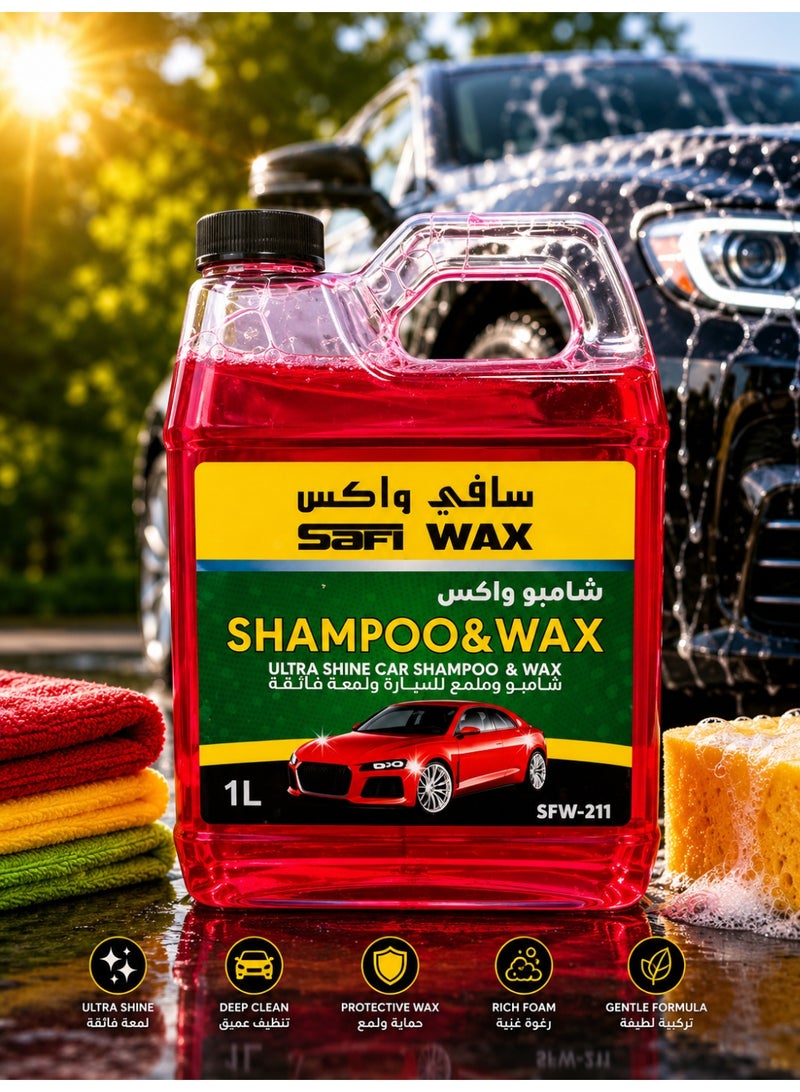 Safi Wax Shampoo & Wax Ultra Shine Car Shampoo – Deep Cleaning, Protective Wax, Rich Foam & Gentle Formula – Red – 1L - Image 1