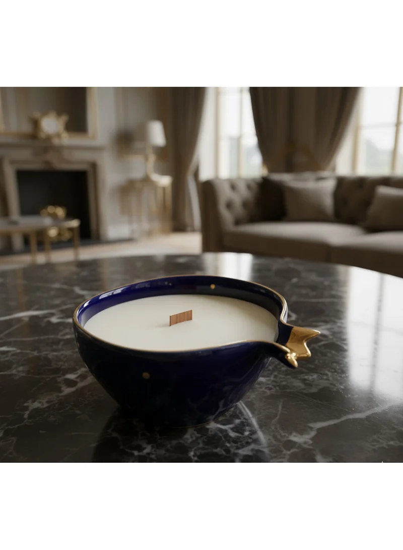 Tohfa Luxe Tohfa Luxe Handcrafted Half Pomegranate Candle – Blue Ceramic with 22K Real Gold Plating | Soy Wax Luxury Candle, Artisanal Home Décor  Gifting | Amber  Oudh Fragrance (300ml)