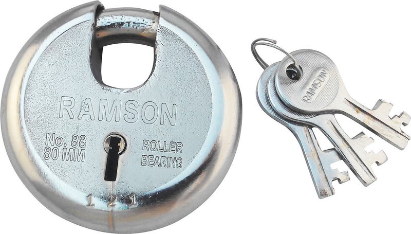 RAMSON Steel Round 7 Levers Lock with 3 Keys 80mm Silver Painted Finish - Image 1