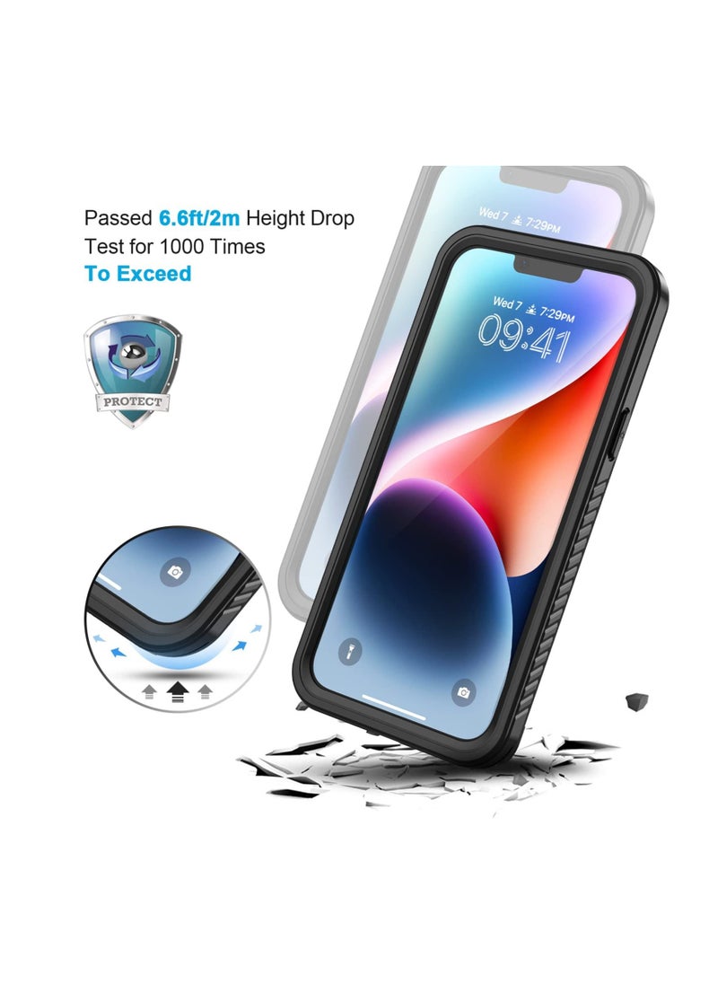 iPhone 14 Case, IP68 Waterproof Dustproof Shockproof 14 Case with Built-in Screen Protector, Full Body Sealed Protective Front and Back Cover for iPhone 14 (Black)