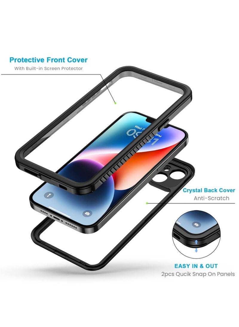 iPhone 14 Case, IP68 Waterproof Dustproof Shockproof 14 Case with Built-in Screen Protector, Full Body Sealed Protective Front and Back Cover for iPhone 14 (Black)