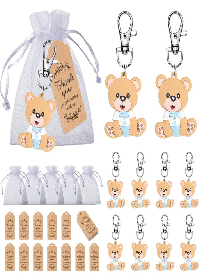 Tenare 120 Pcs Baby Shower Favors Bear Party Favors Cute Keychain with Organza Bags Thank You Kraft Tags and Rope for Guests Girls Boys Birthday Party Supplies(Blue) - Image 1