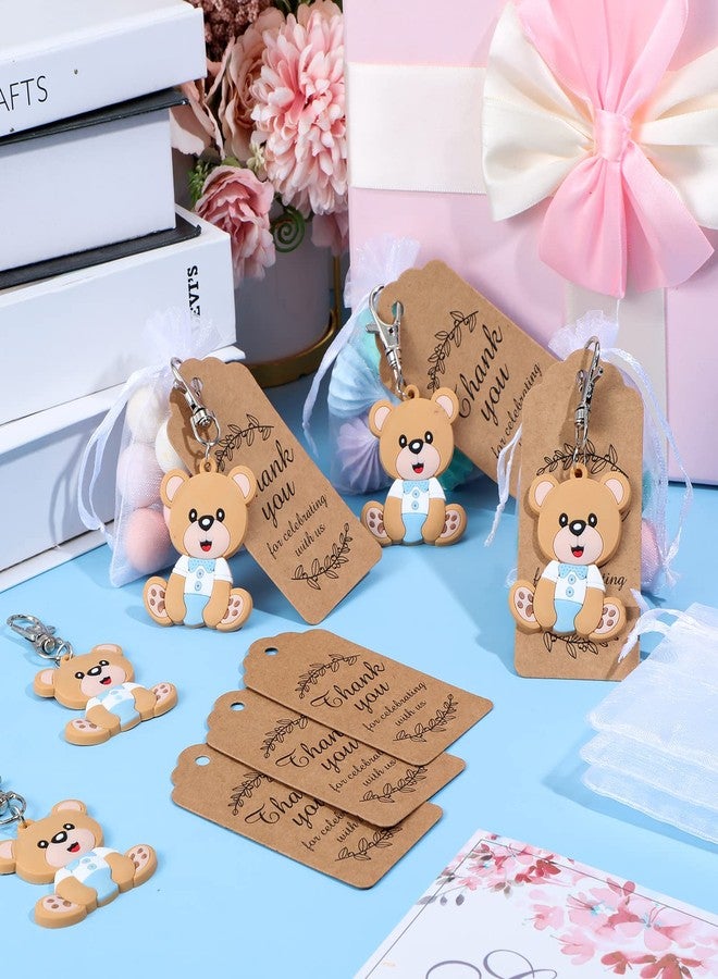 Tenare 120 Pcs Baby Shower Favors Bear Party Favors Cute Keychain with Organza Bags Thank You Kraft Tags and Rope for Guests Girls Boys Birthday Party Supplies(Blue) - Image 3