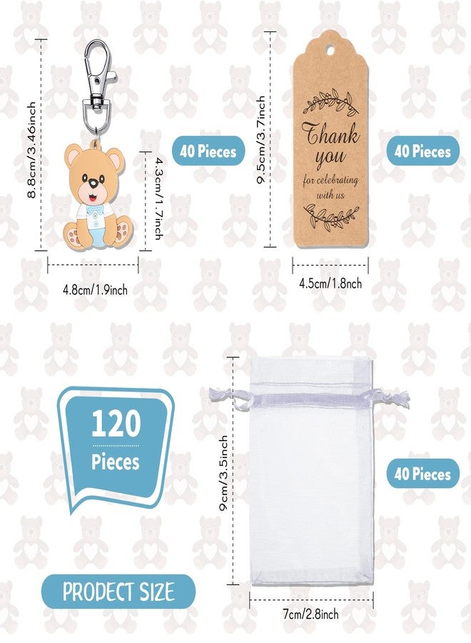 Tenare 120 Pcs Baby Shower Favors Bear Party Favors Cute Keychain with Organza Bags Thank You Kraft Tags and Rope for Guests Girls Boys Birthday Party Supplies(Blue) - Image 2