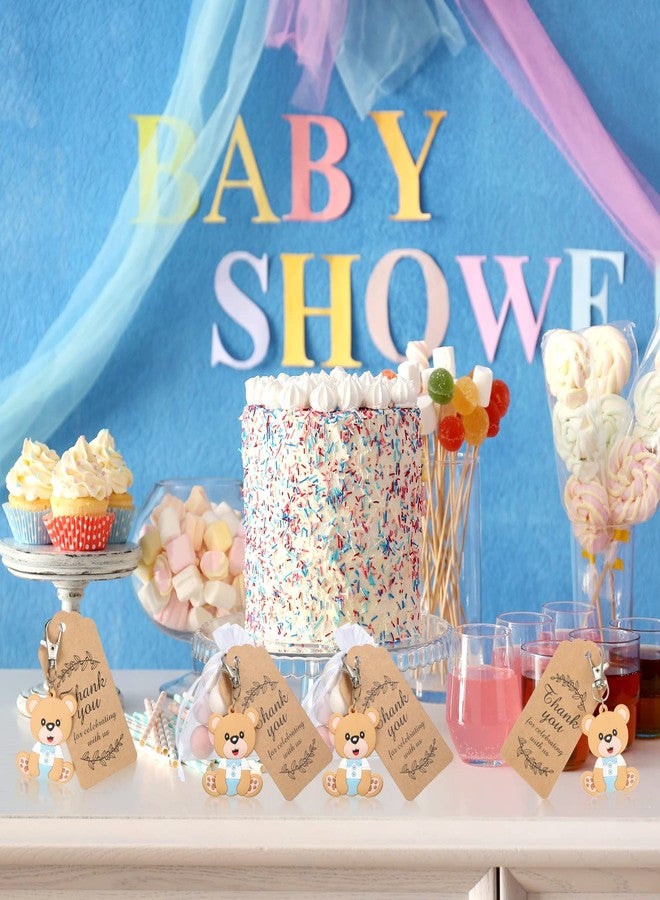 Tenare 120 Pcs Baby Shower Favors Bear Party Favors Cute Keychain with Organza Bags Thank You Kraft Tags and Rope for Guests Girls Boys Birthday Party Supplies(Blue) - Image 5