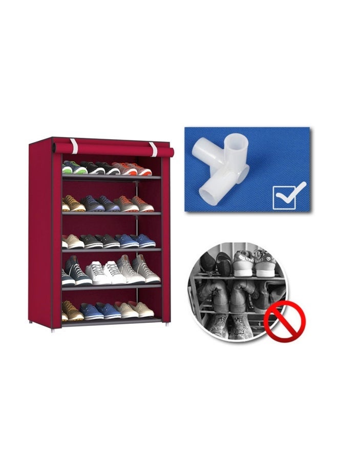 5-Tier Dormitory Shoe Rack Red 90x60x30cm - Image 4