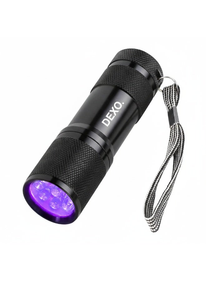 DEXO مصباح يدوي بالأشعة فوق البنفسجية 395 نانومتر محمول للغاية – للكشف عن بول الحيوانات، الحبر غير المرئي، المجوهرات، النقود، الهوية وأكثر – سبيكة ألومنيوم، مقاوم للماء – مثالي للمنزل، التخييم، العقارب، كشف البقع، خارجي، سفر - Image 1