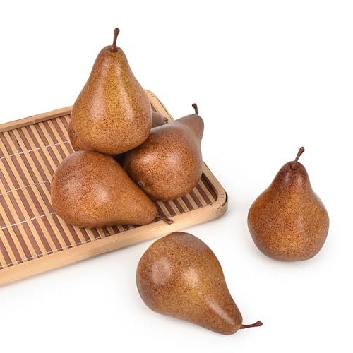 Luckforest Luckforest Artificial Brown Pears, 6 Pcs Simulation Pears Fake Fruits for Home Kitchen Fruit Model Cabinet Decor  - Image 1
