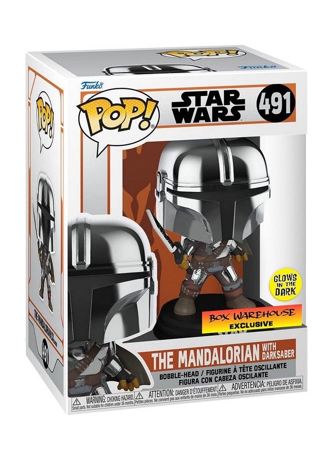 POP - Funko Star Wars Mandalorian With Darksaber (Chrome & Glow In The Dark) Exclusive - Image 1