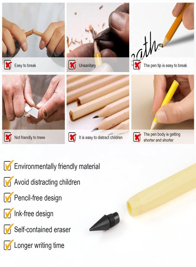 HOTUT Inkless Pencil,7PCS Infinity Pencils with Extra 7 Eraser Reusable Inkless Everlasting Pencil with 7 Replaceable Nibs for Students Writing Drawing Home Office School Supplies - Image 3